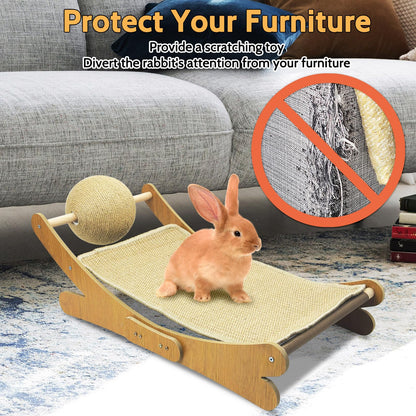 Fhiny Rabbit Scratch Toy, Natural Sisal Bunny Scratching Ball with Sisal Pad Scratcher Bed Hammock Bunny Claw Interactive Toys Mini Beach Chair Nail Scratching Post Mat Lounge for Indoor Kitten Ferret