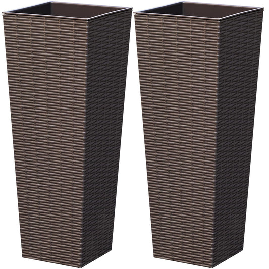 Acurax 24 Inch Tall Plastic Planters (Set of 2), Detachable Inner Pot & Drainage Holes, Outdoor Decorative Flower Pots for Large Plants, Trees, Patio, and Garden, Brown