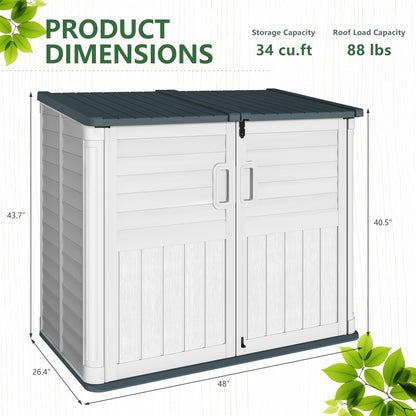 Greesum Outdoor Resin Storage Shed, 34 Cu.ft Horizontal Outdoor Storage Box Waterproof for Garden, Pool Storage, Garbage Cans, Beige