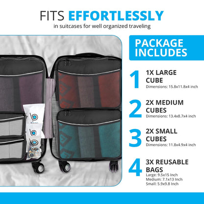 bago 8 Pcs Packing Cubes For Travel - 5 Packing Cube with 3 ZipLock Bags - Travel Cubes to Get Maximum Storage, Save Time & Effort to Pack - Happy Traveling (BlackBluePurpGreenPink)