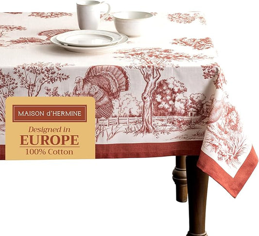 Maison d' Hermine Table Cloth Rectangle Table 100% Cotton 54 x 72 Inches Fall Tablecloth Reusable Everyday Use for Thanksgiving Christmas Decorations Dining Farmhouse Party (Holy Jouy - Red)