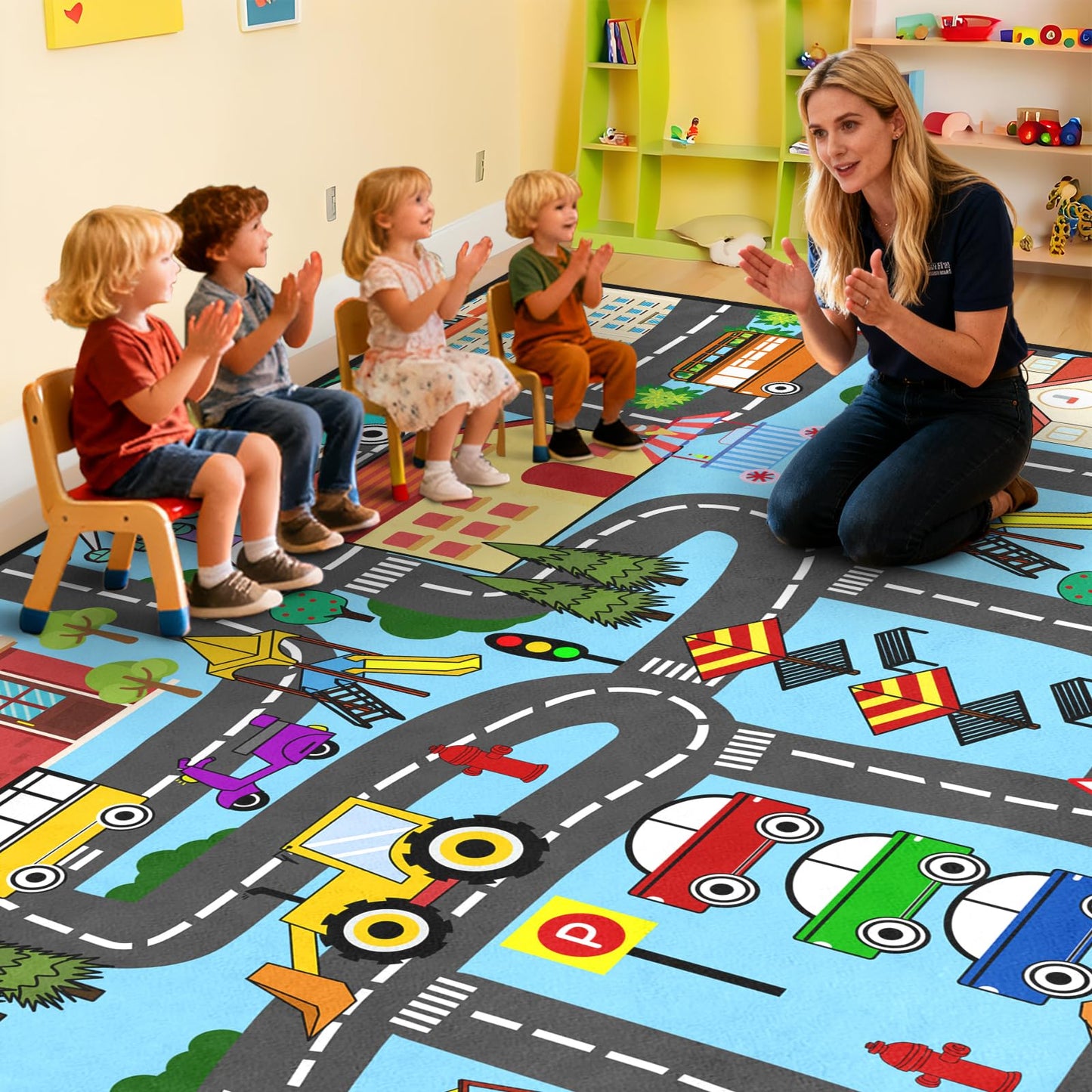 Car Rugs for Kids - Kids Carpet for Playroom Car Track Rug for Kids City Life Road Rug for Playroom Living Room Bedroom Classroom Decor, 2'5''×4'