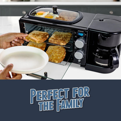 Nostalgia 3-in-1 Breakfast Station - Includes Coffee Maker, Non-Stick Griddle, and 4-Slice Toaster Oven - Versatile Breakfast Maker with Timer - Aqua