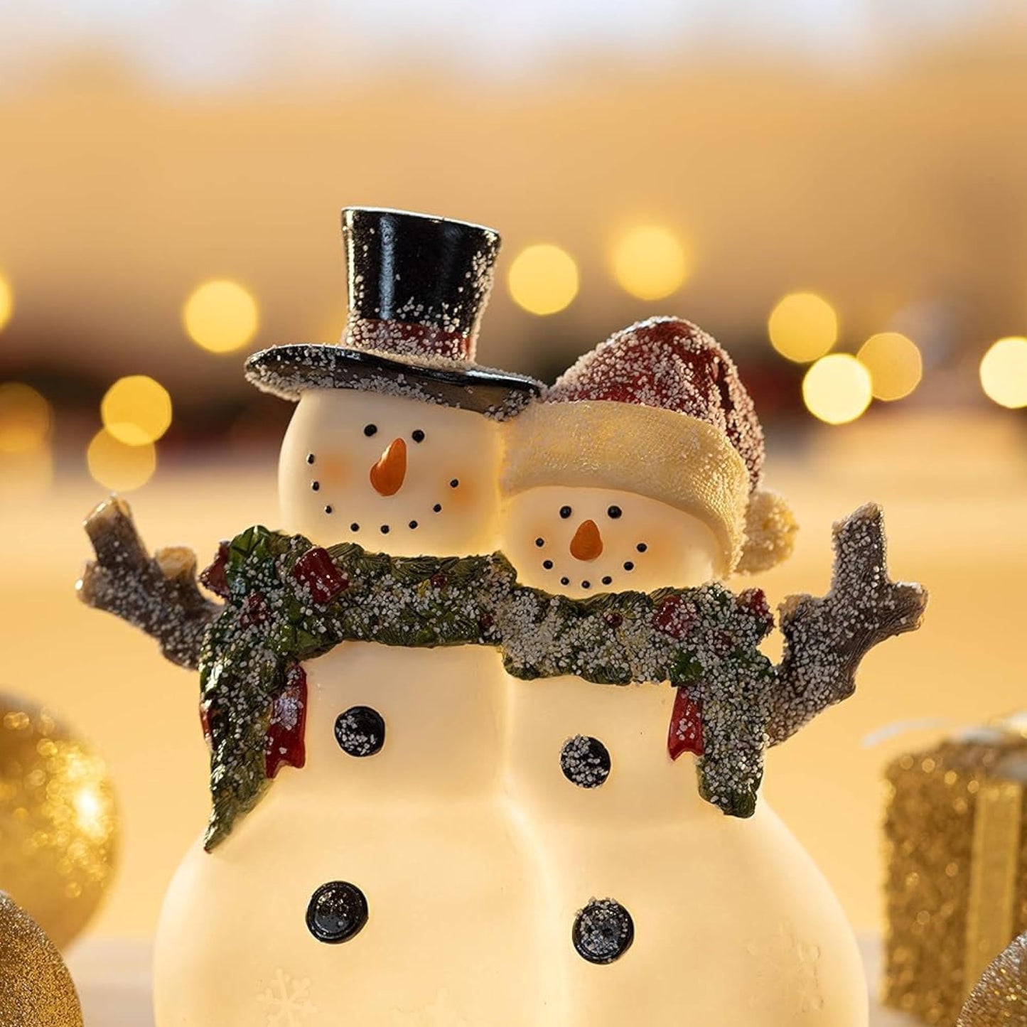 VP Home Christmas Snowman Couple Decor - LED Lighted Figurines, Indoor Glowing Holiday Decorations, Festive Fiber Optic Resin Snowman Light Up