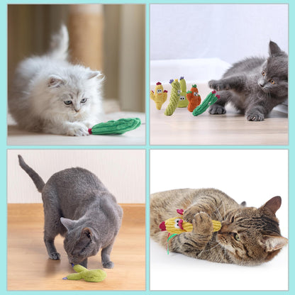5 Pack Cactus Catnip Toys, 100% Pure Organic Catnip Filled Toys for Indoor Cats, Interactive Plush Chew Fun Without Cotton, Teething Soft Pet Toys for Kittens Kitty