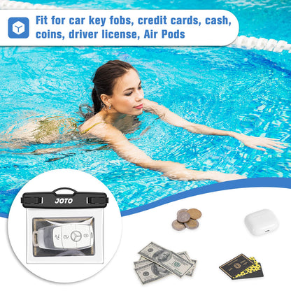 JOTO 2 Pack Waterproof Car Key FOB Case with Lanyard for Swimming Surfing, Small Waterproof Wallet Dry Bag for Money Credit ID Card Cash Coins -Black