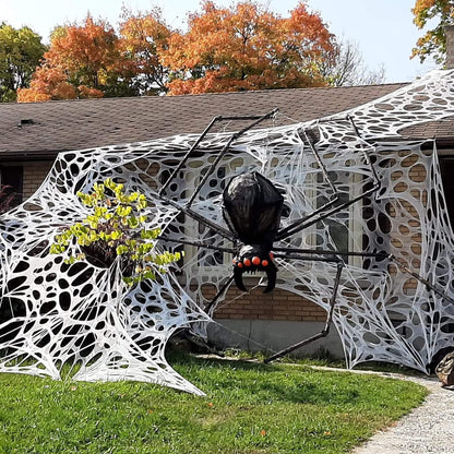 JOYSELLER 2 Packs Spider Web Halloween Decorations Outdoor, Stretchy 900 sqft Halloween Spider Web, Cut-Your-Own Flexible Spider Webbing for Halloween Decor (Spiders Not Included)