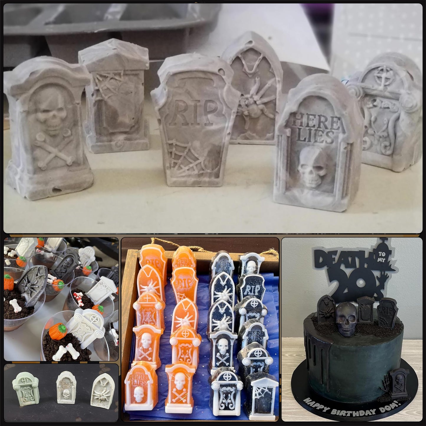 Sidosir 2PCS Halloween Tombstone Silicone Chocolate Candy Gummy Mold, Halloween Mold for Mousse Dessert, Halloween Themed Silicone Molds for Chocolate Cake (Halloween Gravestone)
