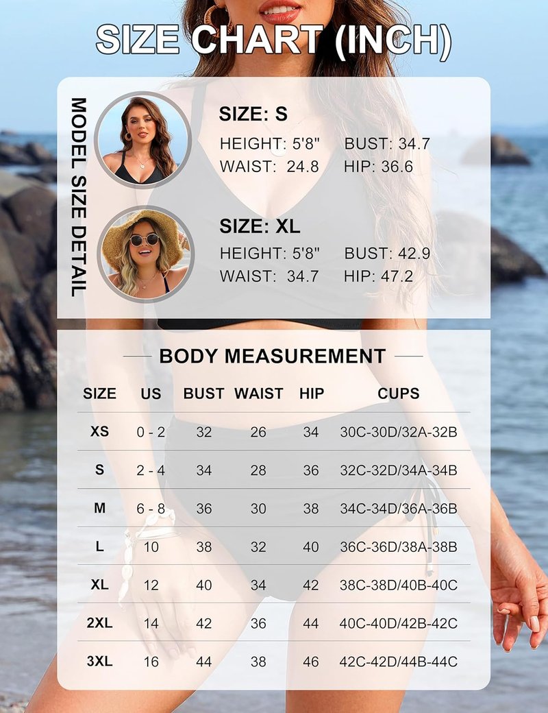 High Waisted Bikini Set - Women's Tummy Control Swimsuit with Drawstring & Crisscross Tie Back | Stylish Beachwear