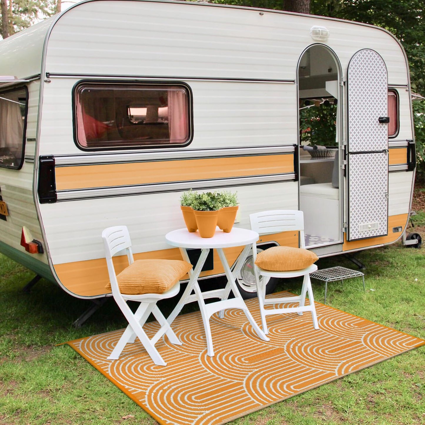 Anidaroel Outdoor Rug 5’x8’ Waterproof, Reversible Rainbow Outdoor Plastic Straw Outside Area Rug, RV Camping Rug for Porch, Balcony, Backyard, Camper, Pool Deck (Orange,5‘x8')