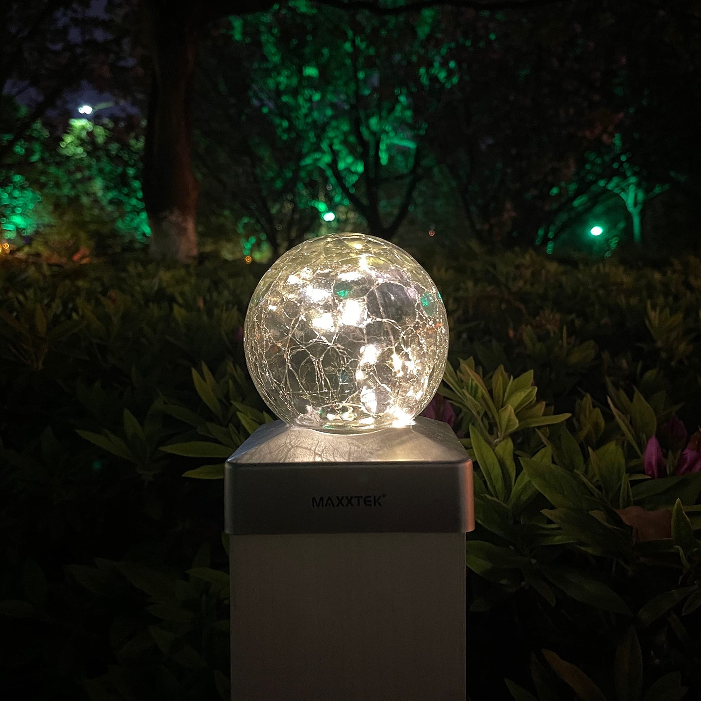 Maxxtek® Solar LED Crackle Ball Garden Post Deck Cap Lights Outdoor Fence Lights - Warm White 4 Pack