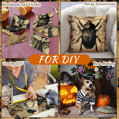 Ganeen 60 Pcs 10 x 10 Inch Vintage Halloween Quilting Fabric Squares Retro Halloween Fat Patchwork Precut Strips Rustic Crow Skull Fabric Bundles for Holiday DIY Craft Sewing Quilt Material Handmade