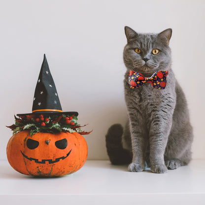 2 Pack Halloween Cat Collar with Bow Tie and Bell, Holiday Pumpkin Candy Corn Collar for Kitty Kitten Girls and Boys Cats