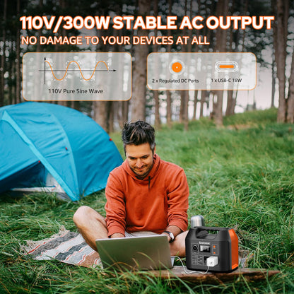 Portable Power Station EnginStar 300W Solar Generator 110V 296Wh Power Bank Two Pure Sine Wave AC Outlet 80000mAh Lithium Battery Pack for Camping Outdoors Trip RV Hunting Vans Emergency Backup