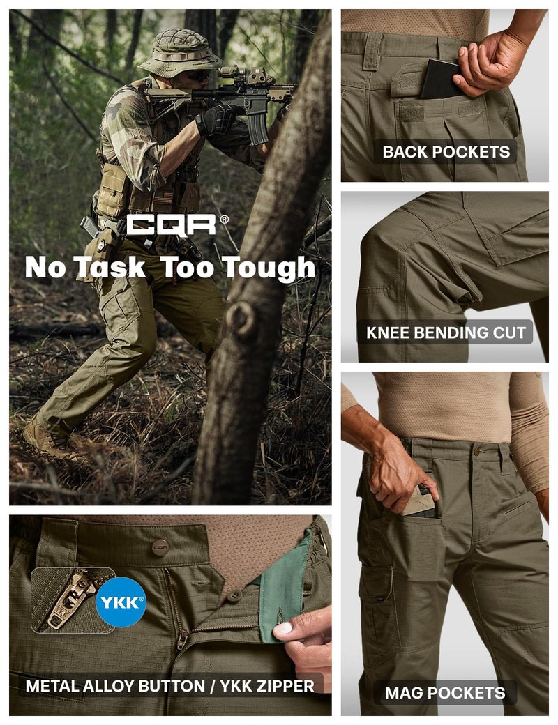 CQR Men's Tactical Pants, Water Resistant Ripstop Cargo Pants, Lightweight EDC Work Hiking Pants, Outdoor Apparel, Raider Soil Green, 36W x 30L