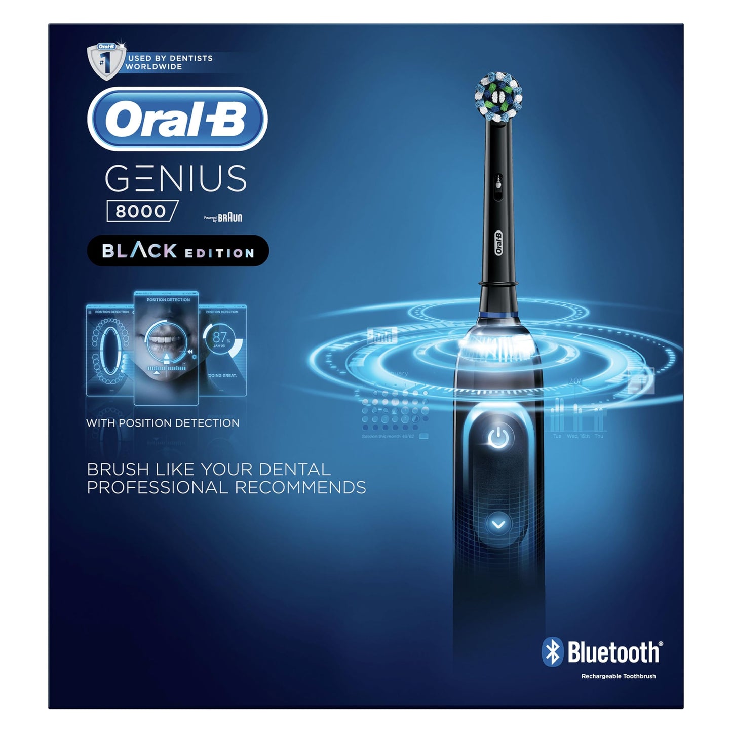 Oral-B Genius Electric Toothbrush with Artificial Intelligence, Gifts For Women / Men, App Connected Handle, 3 Toothbrush Heads & Travel Case, 5 Modes, Teeth Whitening, 2 Pin UK Plug, 8000