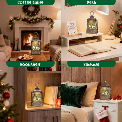 Christmas Snow Globes Lantern, Santa Claus & Train Christmas Decorations Indoor, 6H Timer Battery & USB Powered Light Up Musical Snow Globes for Kids Women Adults Gift Thanksgiving Home Decor