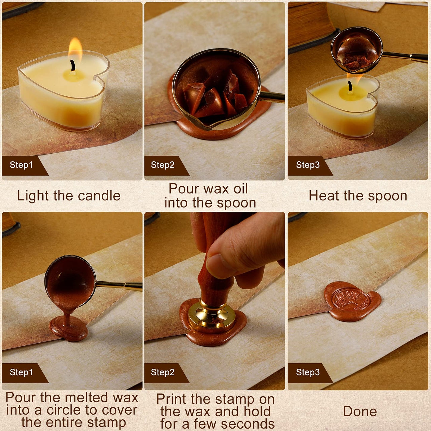 33 Pieces Vintage Paper and Envelopes Set, Including 12 Writing Stationery Paper Letter 12 Envelopes Sealing 6 Wax Sticks Seal Stamp Tea Candles and Wax Spoon for Stamp