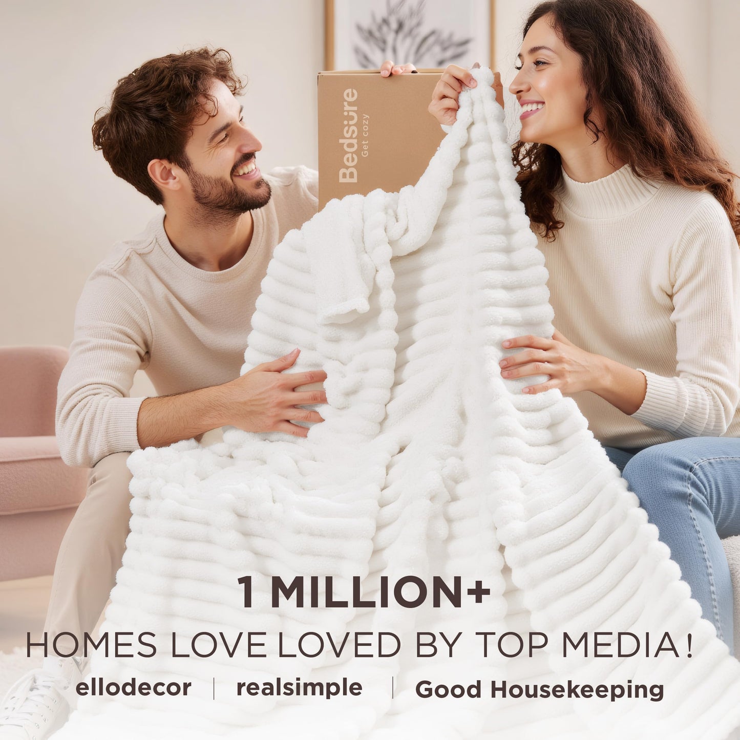 Bedsure GentleSoft White Throw Blanket for Couch - Cozy Blanket for Women, Cute Fleece Throws for Girls Sofa Couch Cover, Birthday Gifts for Women, Room Fall Halloween Decor, Off White, 50x60 Inches