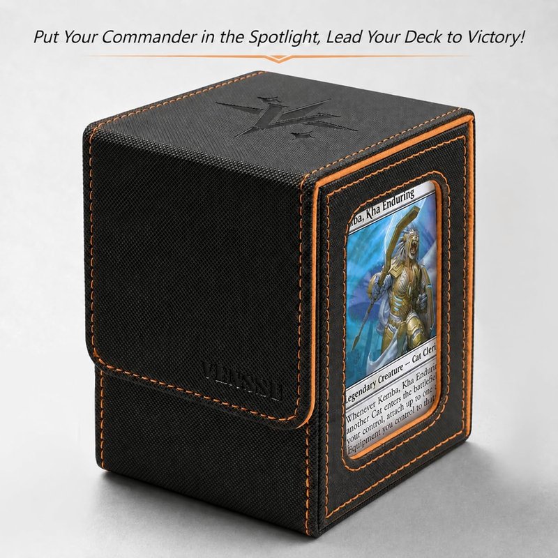 MTG Deck Box for Commander | Holds 100 Double-Sleeved Cards - Black & Orange with Window