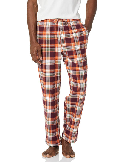Amazon Essentials Men's Breathable Flannel Pajama Pant (Available in Big & Tall), Burgundy Orange White Plaid, Large