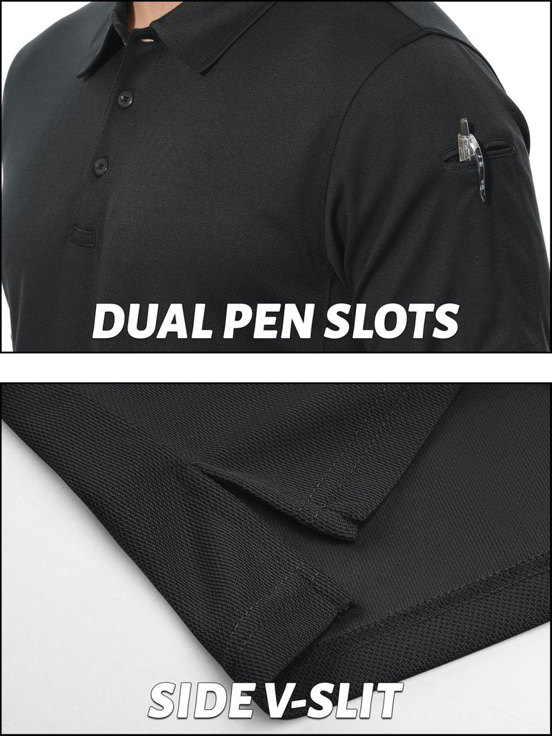 TACVASEN Polo Shirts for Men Dry Fit Short Sleeve Performance Collared Shirt Light UPF 50+ Tactical Work Golf Polos Black, XL