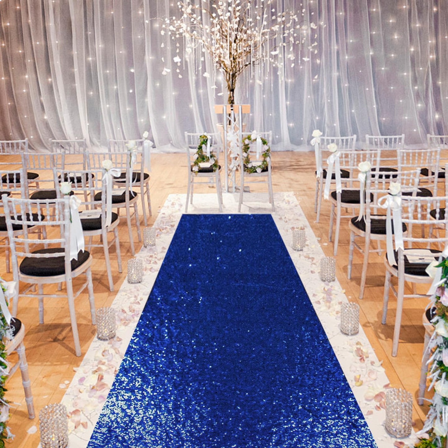 PartyDelight Wedding Aisle Runner Navy Blue Sequin Carpet Sparkly Rug for Ceremony Indoor Outdoor Engagement Decoration 2FTx15FT