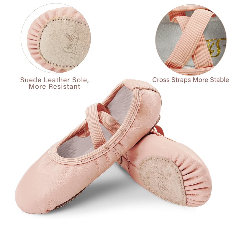 Stelle Ballet Shoes for Girls Dance Slippers Genuine Leather Ballerina Shoes for Toddler/Little Kid/Big Kid(10MT, Ballet Pink No-tie)