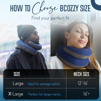 BCOZZY Travel Neck Pillow for Airplane – Patented Double Support for Head, Neck, and Chin. Best for Long Flights, Plane Sleeping, and Car Rides. Adjustable Size. Fully Washable. Carry Bag. Large, Gray