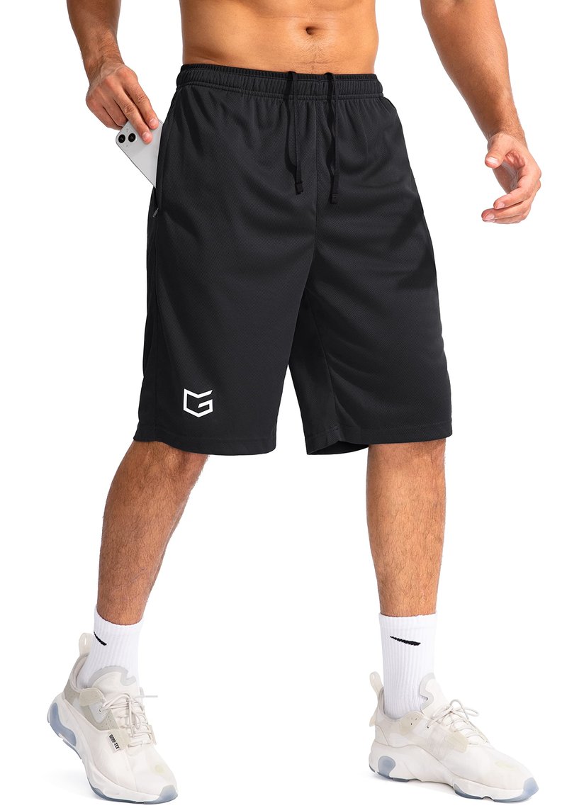 G Gradual Men's Basketball Shorts with Zipper Pockets Lightweight Quick Dry 11" Long Shorts for Men Athletic Gym(Black,M)