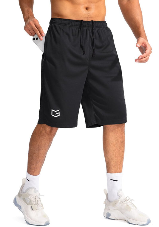 G Gradual Men's Basketball Shorts with Zipper Pockets Lightweight Quick Dry 11" Long Shorts for Men Athletic Gym(Black,M)