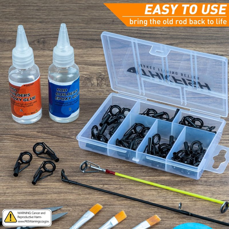THKFISH Fishing Rod Tip Repair Kit - 42pcs with Glue, Stainless Steel & Ceramic Guide Tips | 6 Sizes Available