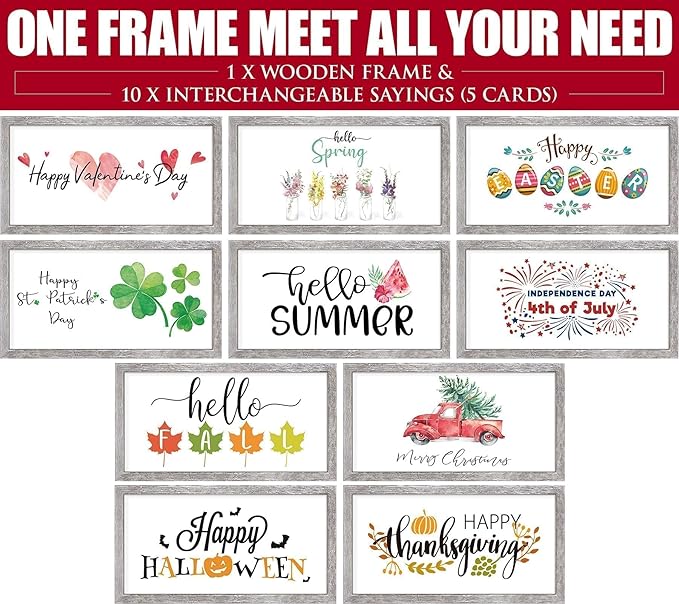 Farmhouse Wall Decor Sign Christmas Decoration Indoor Christmas Wall Decor With 10 Interchangeable Holiday Sayings Merry Xmas Sign for Xmas Thanksgiving Rustic Home Decors Living Room Bedroom 9x17