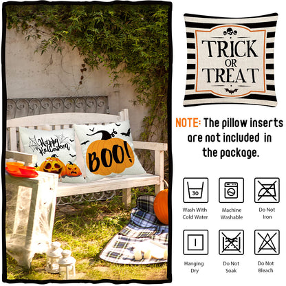 CH HAICHENG Halloween Pillow Covers 18x18 Set of 4 Trick or Treat Pillow Covers Happy Halloween Linen Sofa Bed Throw Cushion Cover Decoration