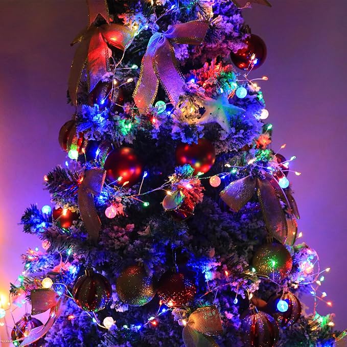 Copper Wire Firecracker Christmas Lights, 10FT 200LED Battery Operated Twinkle Cluster Fairy Lights for Christmas Tree with Remote for Bedroom Dorm Wreath DIY Wedding Christmas Decoration