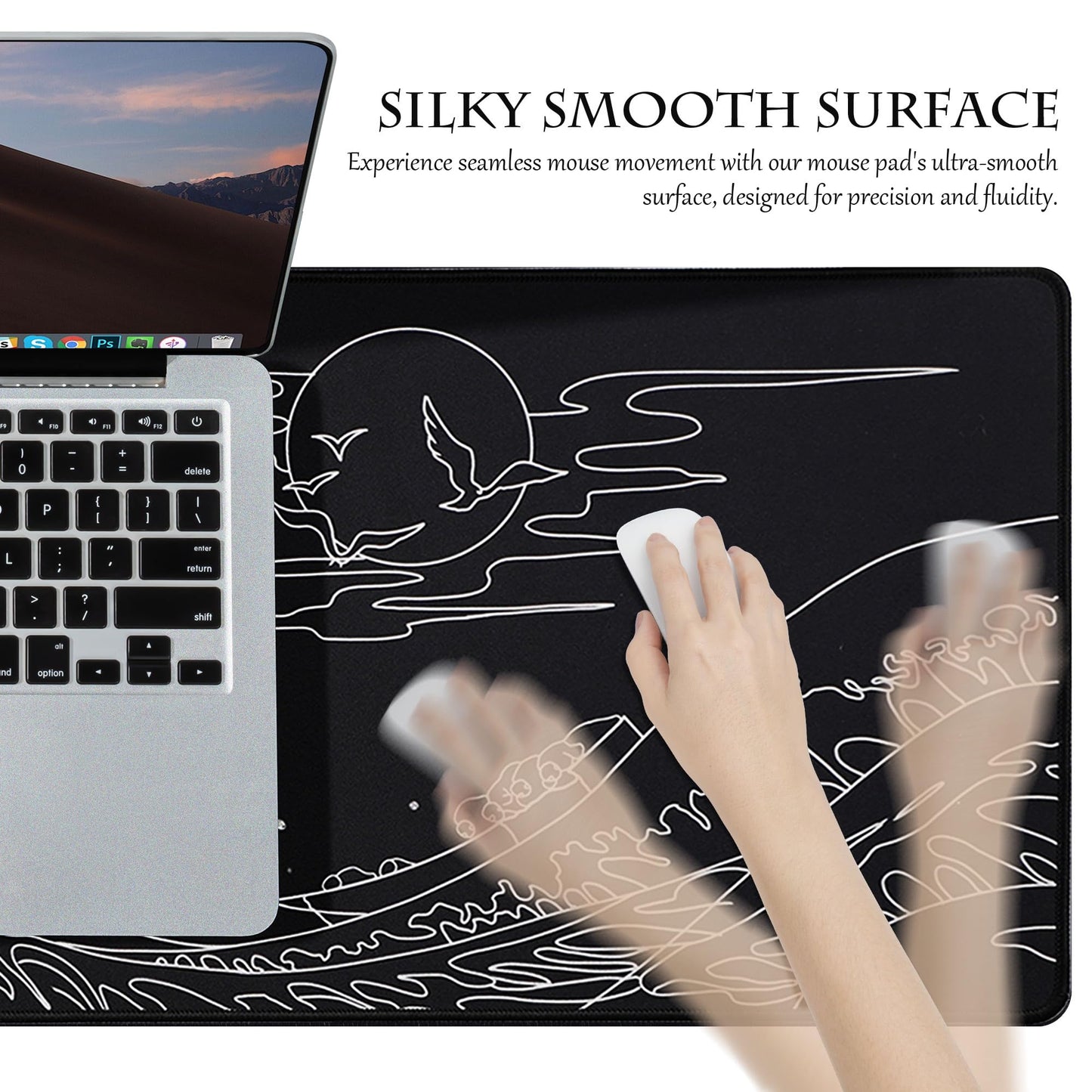 ALOANES Waterproof Mouse Pad, XL Gaming Keyboard Pad with Anti-Slip Base, Grain Jacquard Surface, Extend Desk pad for Gamer, Office & Home, Sea Wave Mousepad 31.5''x 11.8''x 0.12''