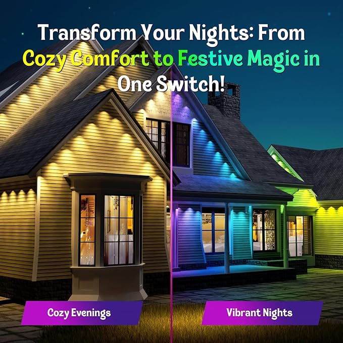 ISOPHO Permanent Outdoor Lights, Smart RGB String Lights with 75 Scene Modes, 100ft Eaves LED Light, Waterproof IP67, Applicable to All Holidays, Parties, Halloween, Christmas, App & Remote Control