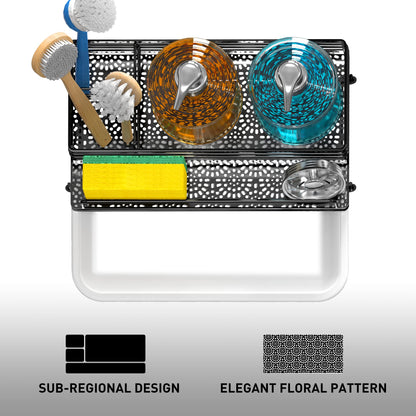 Cisily Large Black Sponge Holder for Kitchen, Sink Caddy Sink Organizer Rack for Kitchen Accessories with Drip Tray, Rustproof and Non-slip, Soap Dispenser Countertop Organizer Essentials for New Home