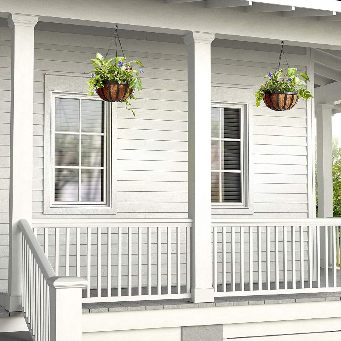 Arcadia Garden Products Round Planter, 16-Inch 1592 Solstice Series Coconut Hanging Basket, Black