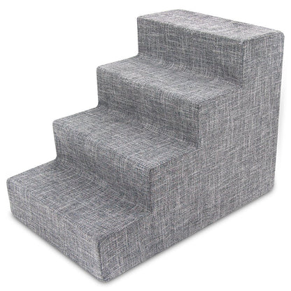 Best Pet Supplies Dog Stairs & Steps - Foam Steps for Small Dogs & Cats, Non-Slip Indoor Balanced Pet Step Support, Dog Ramp, No Assembly, Ash Gray Linen, 4-Step (18-inch Height).