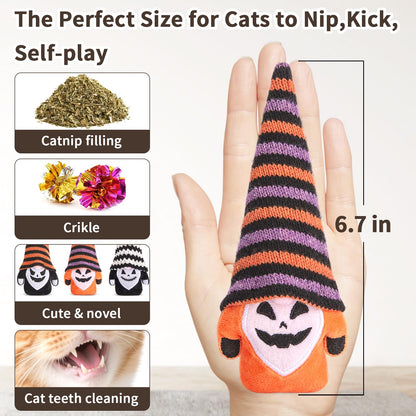 Retro Shaw Cat Toys, Halloween Gnomes 3Pcs, Crinkle Sound Catnip Toys for Indoor Cats Kitten, Interactive Cat Nip Chew Kitty Kicker Toy for All Breeds