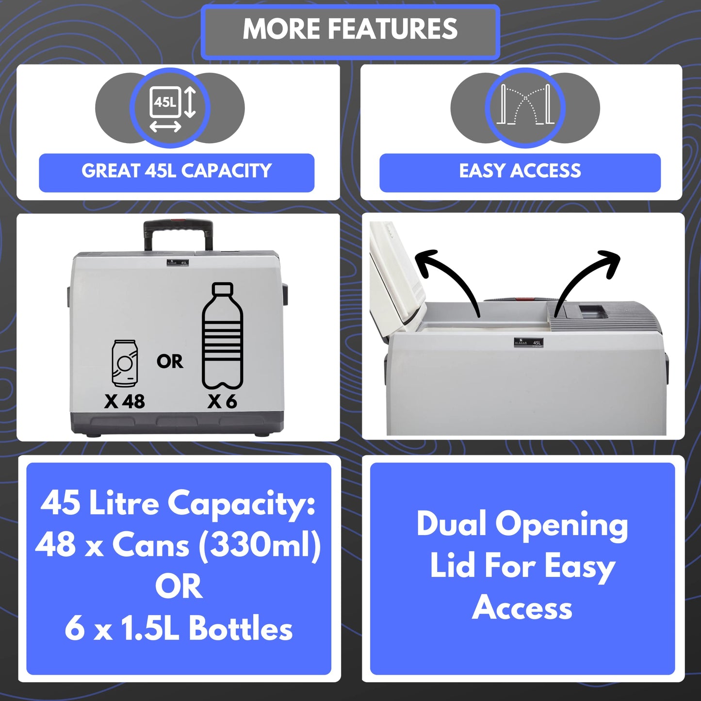 Hi-Gear 45 Litre Cooler with Integrated Handle & Wheels, 12V in Car & 240V Mains Sockets, Portable, Spacious & Wheeled 45L Electric Cool Box, Camping, Campervan, Travel, Picnics, Festivals, Grey