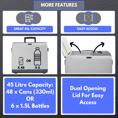 Hi-Gear 45 Litre Cooler with Integrated Handle & Wheels, 12V in Car & 240V Mains Sockets, Portable, Spacious & Wheeled 45L Electric Cool Box, Camping, Campervan, Travel, Picnics, Festivals, Grey