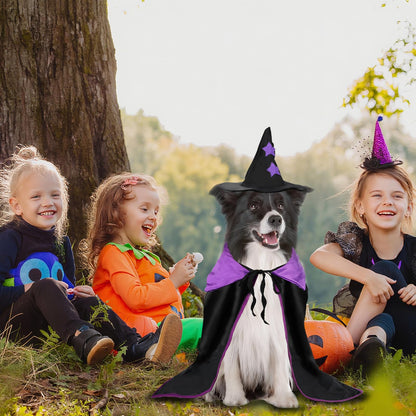 Rypet Halloween Dog Witch Costume, Dog Halloween Costumes Set with Cloak and Star Hat, Dogs Witches Cape for Large and Medium Dogs, Pet Outfit for Halloween Party Magician and Witch Cosplay XL
