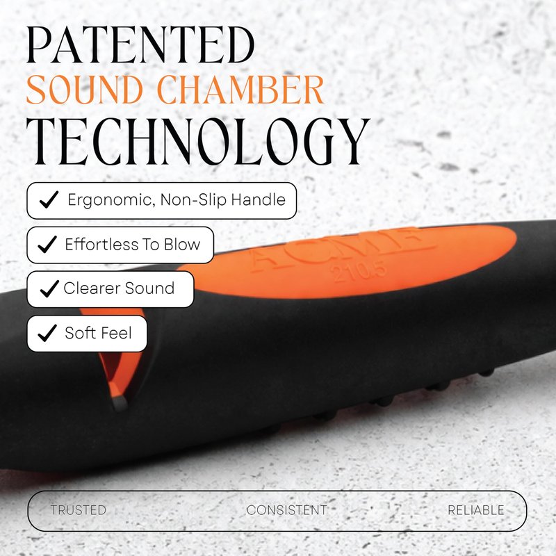 ACME Alpha 210.5 Dog Training Whistle with Enhanced Ergonomic Grip. BPA-Free Plastic. 110 dBA. Standardized Frequency for Smaller Dogs. Weatherproof. Made in the UK (Black on Day Glow Orange)