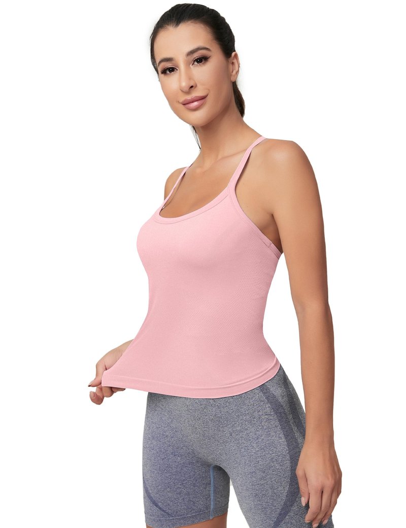 MathCat Workout Tank Tops for Women with Built in Bra, Sleeveless Gym Tops Seamless Racerback Athletic Yoga Shirts Pink