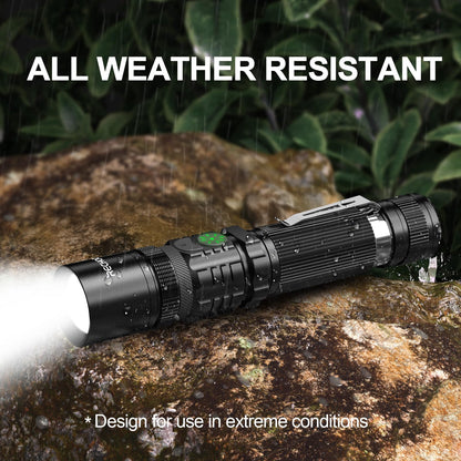 RECHOO Rechargeable Flashlights High Lumens, Double Switch S3000L LED Flashlight, Super Bright 5 Modes Zoomable Waterproof EDC Flashlights for Home, Emergncies, Camping(Battery Included)