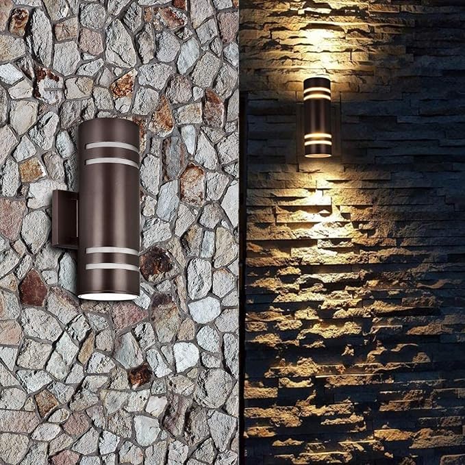 Outdoor Wall Lights Exterior, Modern Outside Sconce Wall Lighting, Exterior Light Fixture Wall Mount Oil Bronze Cylinder, Up Down Outdoor Lights for Garage, House, Porch