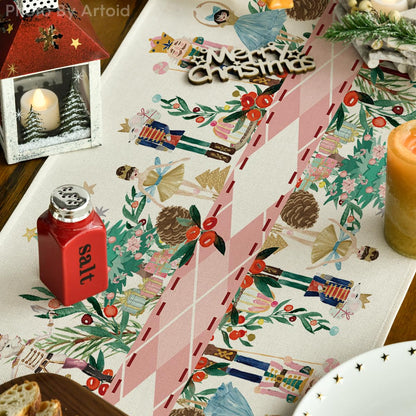 Artoid Mode Nutcracker Floral Holly Christmas Table Runner, Seasonal Winter Kitchen Dining Table Decoration for Home Party Decor 13x48 Inch