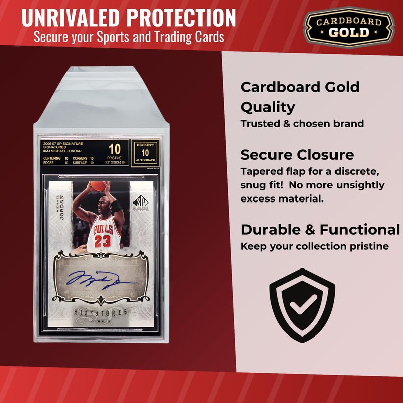 Cardboard Gold BGS Graded Card Sleeves 91.5x129.5mm - Crystal Clear 2mil OPP Slab Sleeves for Beckett Slabs - Perfect Fit Resealable Protection for Collectors - 50 Pack